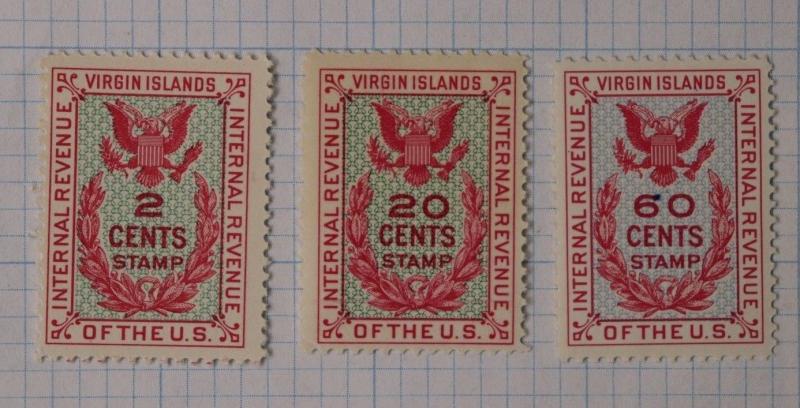 USVI US Virgin Islands Revenue R32 R36 R38 Mint MNH-OG 2c 20c 60c stamp Seal DL