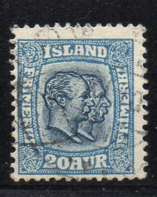 Iceland Sc 79 1907 20 aur blue 2 Kings stamp used