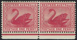 WESTERN AUSTRALIA 1885 SWAN 1D MNH ** PAIR WMK CROWN CA