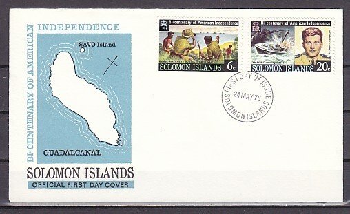 Solomon Is., Scott cat. 333-334 only. Bicentennial & Kennedy. First Day Cover. ^