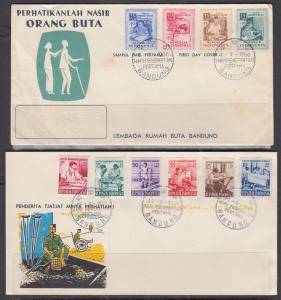 Indonesia Sc B88-B91,B98-B103 FDCs. 1956-57 Semi-Postals, 2 complete sets