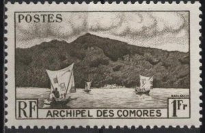 Comoro Islands 32 (mhr) 1fr Anjouan Bay, dk ol brn (1950)