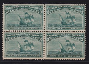 US 232 3c Columbian Exposition Mint Block of 4 F-VF OG NH SCV $400