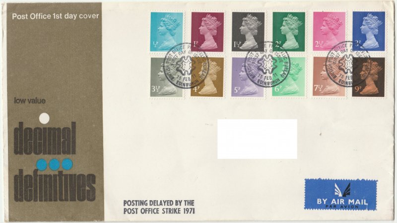 GB 1971 QEII Machin Low Value Decimal Issue FDC (19 values) S1136