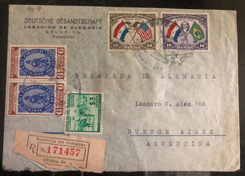 1941 Paraguay Diplomatic Cover To German Legation Buenos Aires Argentina Wax Sea