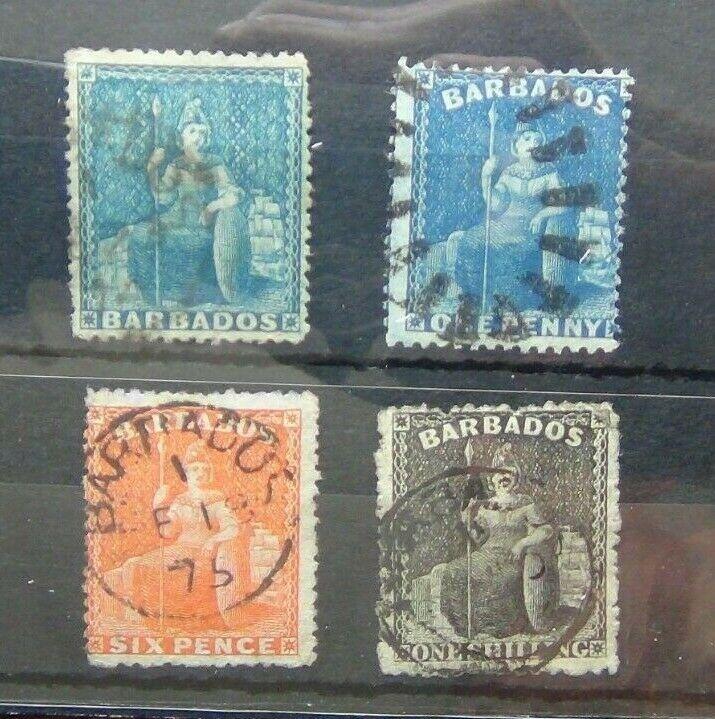 Barbados 1860 values to 1s Black Used  1873 1d Blue