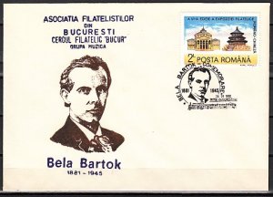 Romania, SEP/90 issue. Composer Bela Bartok, Cachet & Cancel on Cover.