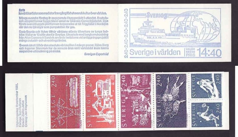 D1-Sweden-Sc#1383a-unused NH booklet-Trains-Boats-Sports-Ten