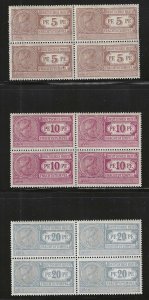 Germany, 5pf, 10pf, 20pf Revenue Stamps, Blocks of 4, Mint, Never Hinged