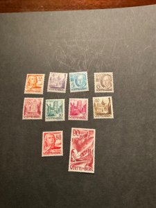 Stamps German Occupation Wurttemberg Scott #8n28-37  hinged