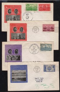 1937 Navy Sc 790-4 FDCs Ioor cachets matched set