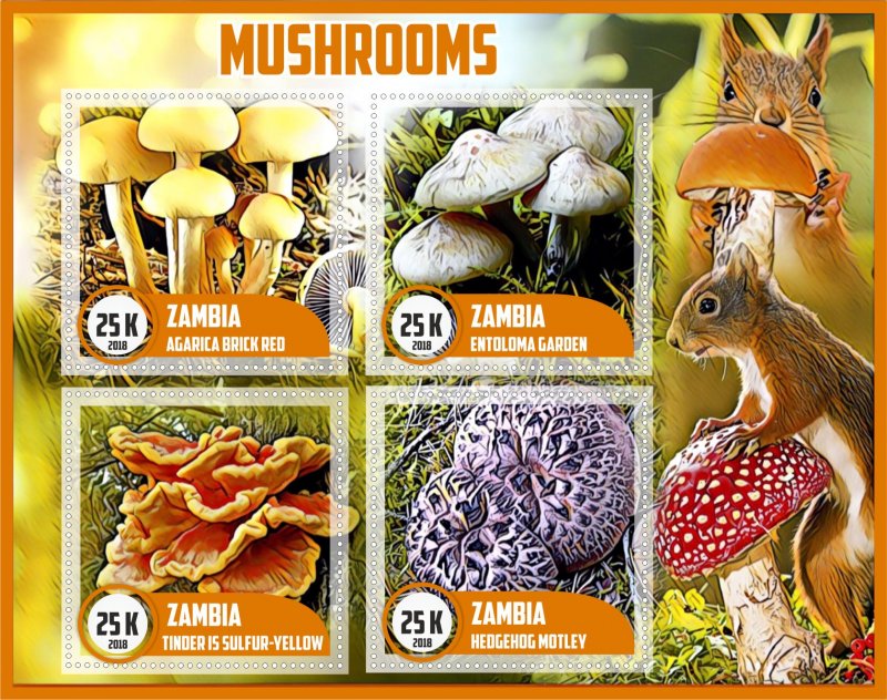 Stamps.  Mushrooms  2018 1+1 sheets perforated