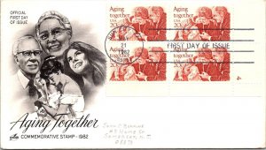 FDC 1982 SC #2011 Artcraft Cachet - Sun City, AZ - Plate Block Of 4 - J4833