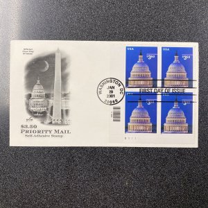 FDC #3472 US Capitol Dome $3.50 Block Of 4 First Day Of Issued 2001