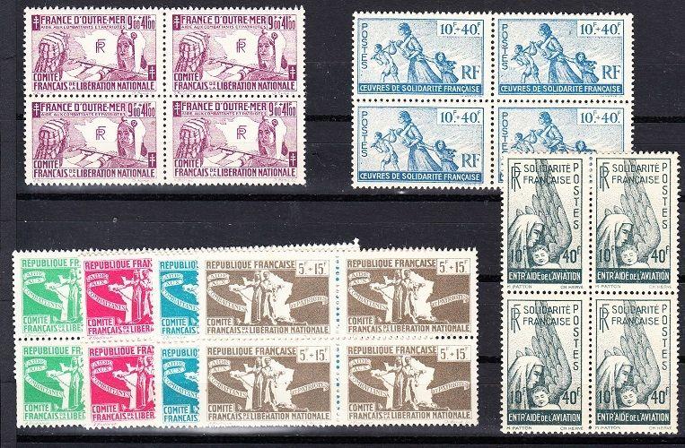 French Colonies Scott B2-B8 Mint NH blocks (Catalog Value $82.00)