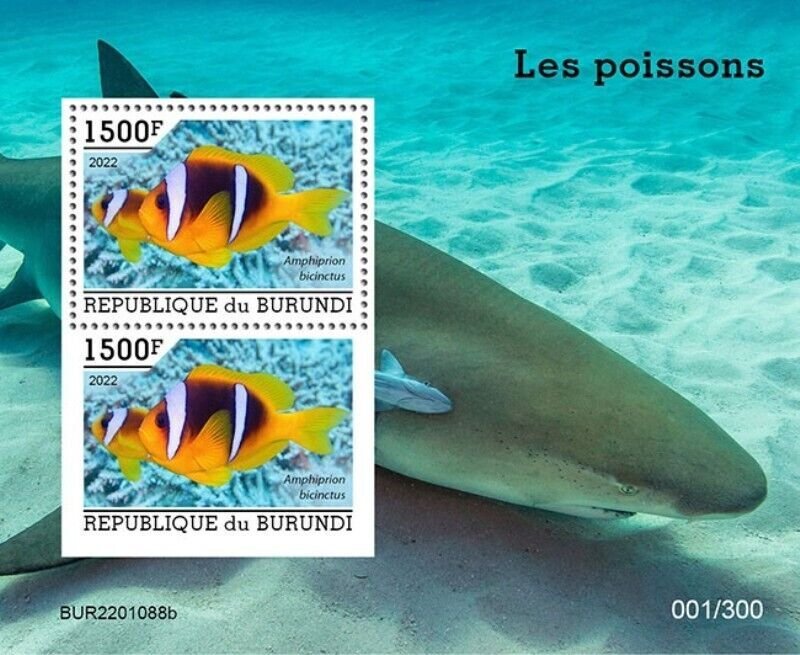 Burundi - 2022 Red Sea Clownfish - 2 Stamp Souvenir Sheet - BUR2201088b