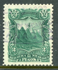 Nicaragua 1893 Seebeck 2 Peso  Liberty Cap Scott #58 VFU Z368 ⭐