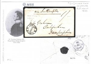 LEBANON HMS WARSPITE Cover GB NAVAL SURGEON Disinfected MALTA 1845 RARE N55