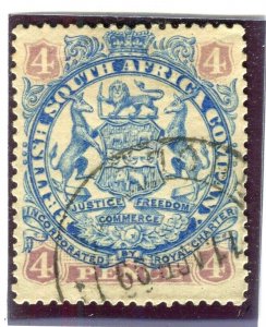 RHODESIA; 1890s early classic Springbok issue used 4d. value