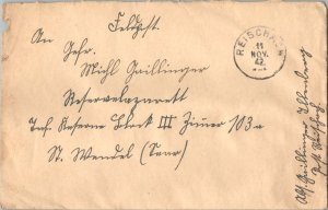 Germany Soldier's Free Mail 1942 Reischach Feldpost.  Piece torn out at top l...