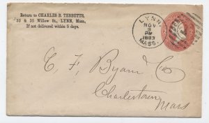 1883 2ct stamped envelope Lynn MA illustrated letterhead shoe dealer [6525.1126]