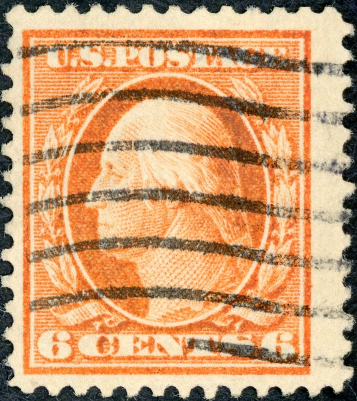 #379 – 1911 6c Washington, red orange, single line watermark. Used.