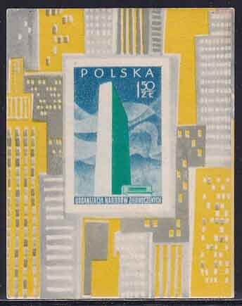 Poland 1957 Sc 763a United Nations Tower Building New York USA Stamp SS IMP MNH