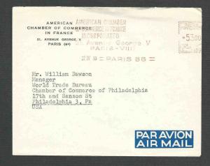 DATED 1953 COVER US CHAMBER OF COMMERCE IN PARIS TO THE WORLD TRADE BUREAU IN PA