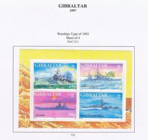 GIBRALTAR # 732 VF-MLH WARSHIPS TYPE OF 1993 S/SHEET 1997