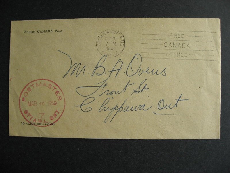 Canada FREE CANADA FRANCO 1959 cancel on cover, check it out!