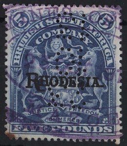 Rhodesia 1909 £5 deep blue ovpt Rhodesia fiscal used sg113e cat £5000 as posta