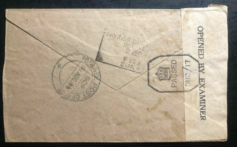 1944 Iraq Indian Section Base PO C Merchant Navy Censored Cover To Surat