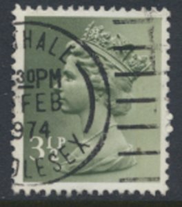 GB  Machin 3½p X858 2 Phosphor bands  Used  SC#  MH39  see scan and details