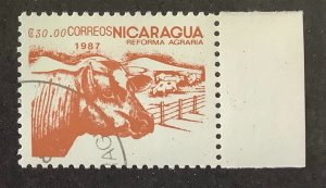 Nicaragua 1987 Scott 1612 CTO -  30.00 C$,  Agrarian Reform,  cattle, cow