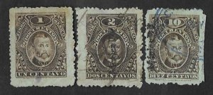 SD)1892 MEXICO  3 FISCAL STAMPS OF THE SAME SERIES, 1C, 2C, & 10C, USED