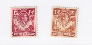 NORTHERN RHODESIA KGVI SG29 + 30, 1½d COLOUR VARIETIES, MH. Cat £50