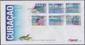 CURACAO Sc # 185-90 FDC FULL SET 6 PEACE STAMPS in DIFF LANGUAGES incL SHALOM