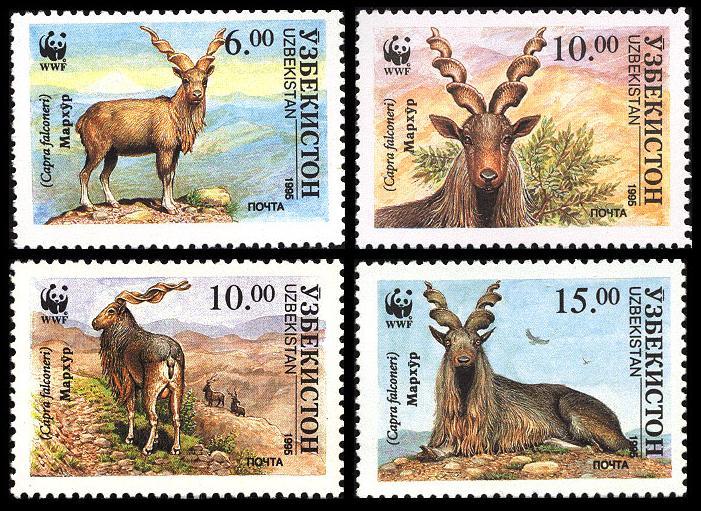 Uzbekistan WWF Markhor Screw Horn Goat 4v SG#62-65 MI#61-64 SC#64-67 CV£8.2