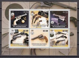 Mauritania, 2002 issue. Six Shooters sheet of 6.  Scout Logo.