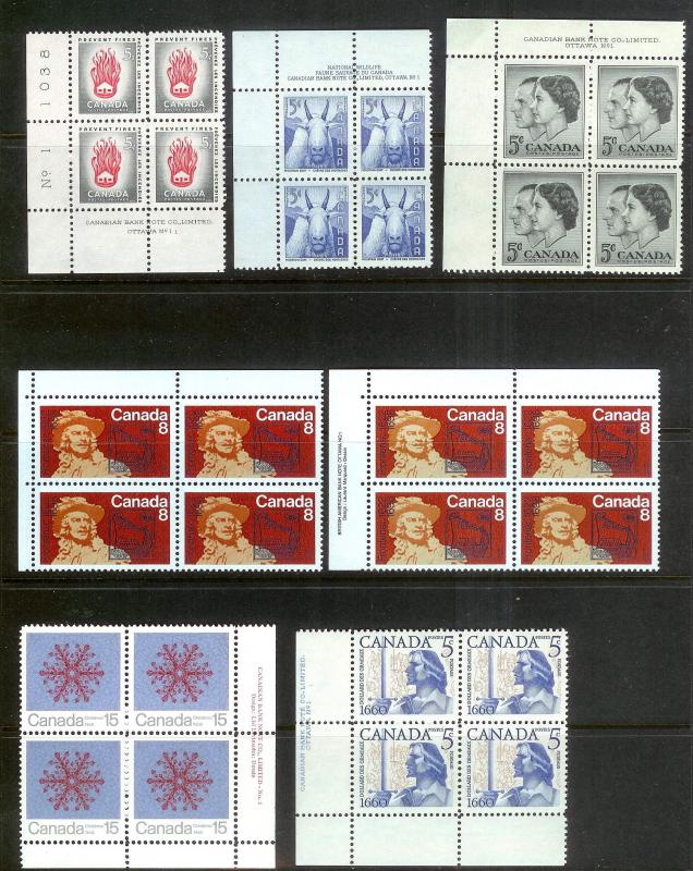 CANADA (223) Inscription Blocks/Field Sheet Blocks ALL Mint Never Hinged FV=C$73