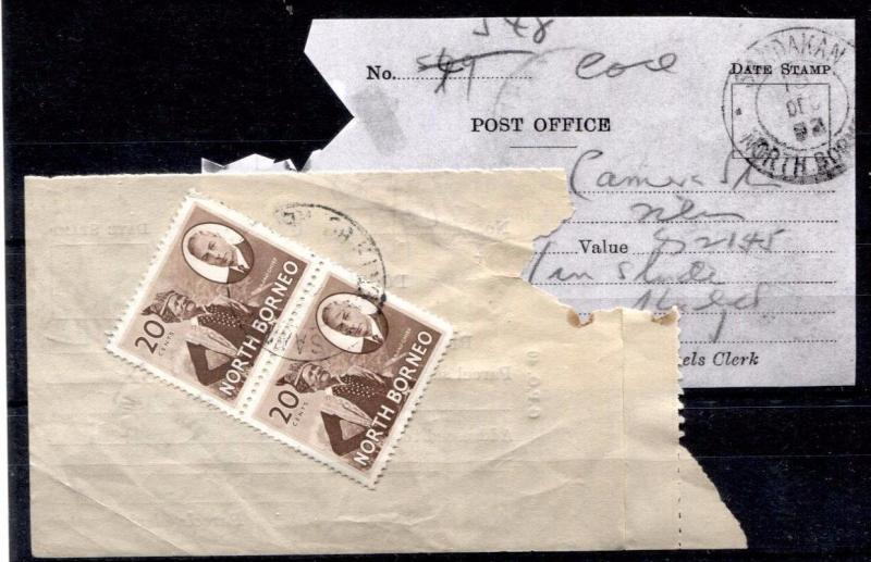 MS2686* 1952 NORTH BORNEO Parcels Post Office Cash on Delivery *40c Fee* RECEIPT