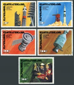 Central Africa 251-C137,C138,CTO.Mi 401-405,Bl.9. Apollo-Soyuz space test,1976.