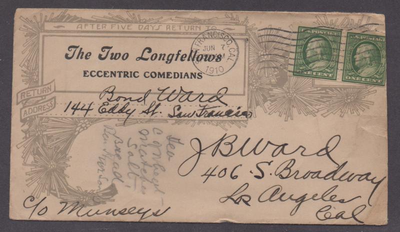 **US 20th Cent Adv Cover, SC# 331a (Pair) SF, CA 1917 Two Longfellow Comedians