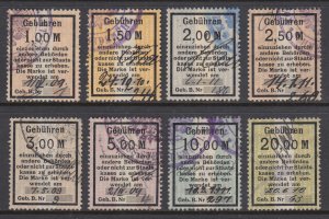 Germany, Prussia, 1910 Treasury Fee Revenues, 8 different, scarce, sound, F-VF