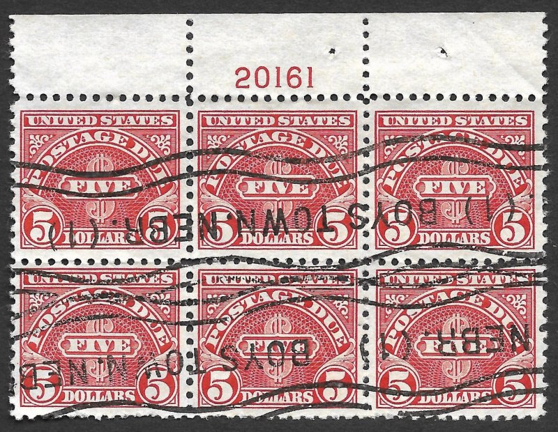 Doyle's_Stamps: 1930 Used $5 Postage Due Plate Block, Scott #J78 SCARCE