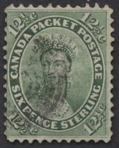 Canada #18 12 1/2c Victoria Used Fine Centered Green Shade Perf 12