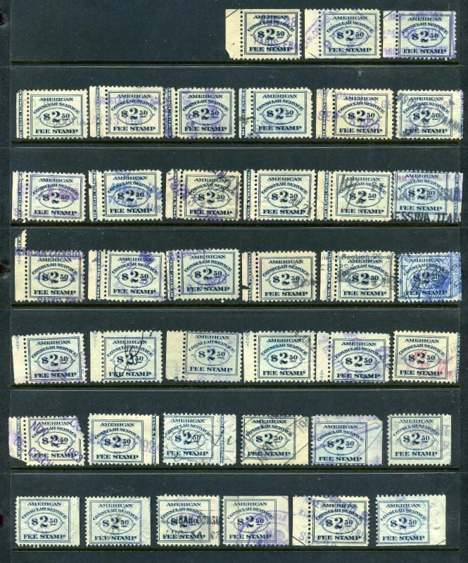 Scott #RK5 & RK18 Consular Service Fee Revenue Plate # & imprint Stamp Large Lot