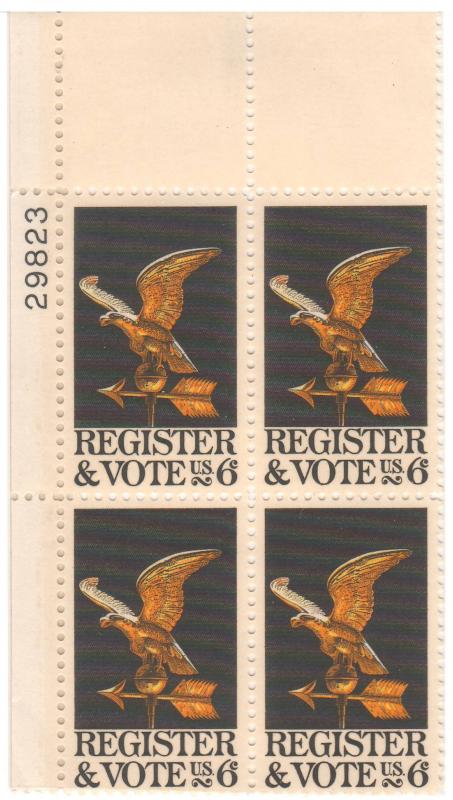 1344: Register & Vote - Plate Block - MNH - 29823-UL