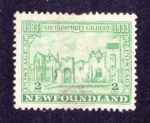 Newfoundland 1933 2c green Castle, Scott 213 used, value = 75c