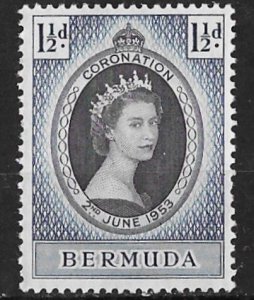 Bermuda #  142  QE II Coronation  1953   (1)   VLH Unused